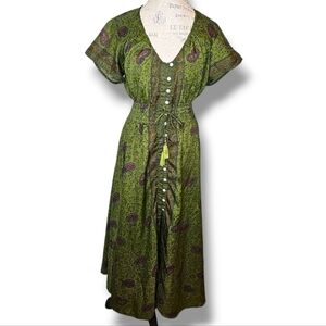 Aller Simplement Greem Paisley Print Short Sleeve Maxi Dress - Size L/XL